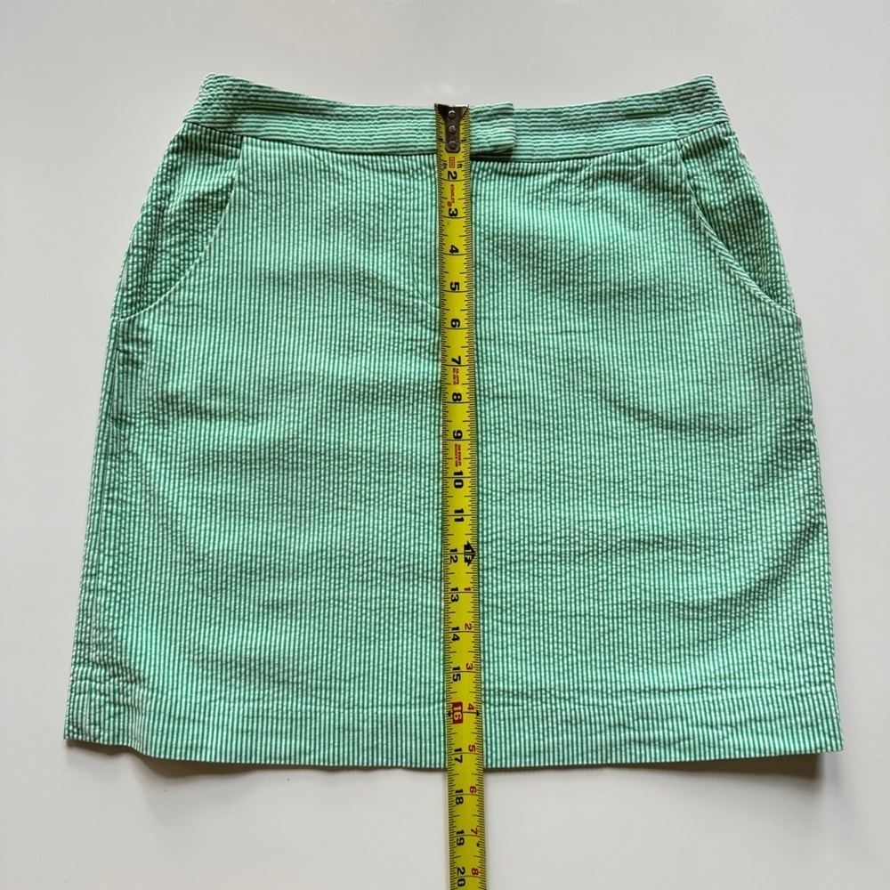 Kenar Striped Seersucker Zip Front Mini Skirt in Green & White - Picture 7 of 7